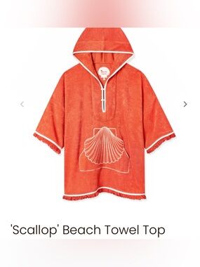 Scallop Beach Towel Top - Orange with White Trim and Shell Embroidered Pocket
